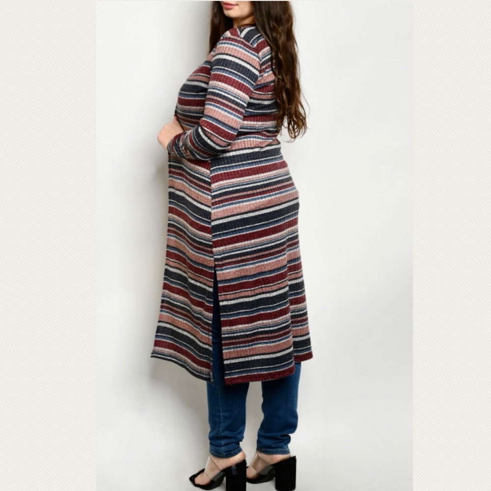 Nikki striped rib duster cardigan plus size